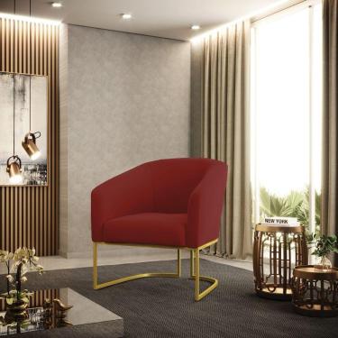 Imagem de Poltrona Sala Decorativa Stella Base Industrial Dourada Veludo Marsala D03 - D'rossi