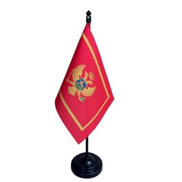 Imagem de Bandeira de Mesa Montenegro, Decorativa, Face Única, Multicolorido, 26cm Altura x 18cm Largura, Institucional, Escritório e Eventos, Tecido Oxford, Base Plástica, Representação Nacional