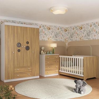 Imagem de Quarto De Bebê Completo Com Berço Americano 3 Em 1 Pirulito Multimóveis MP4617 Branco-madeirado