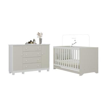 Imagem de Berço Americano 3 Em 1 Com Cômoda 2 Portas 4 Gavetas Allegra Multimóveis MP4692 Branco-off White