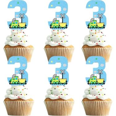 Imagem de 18 Pieces Train Chugga Cupcake Toppers Kids 3rd Cartoon Train Theme Happy Birthday Decorations, Boys and Girls Birthday Party, Transportation Track Railroad Party Steam Train Choo Decorations (3rd)