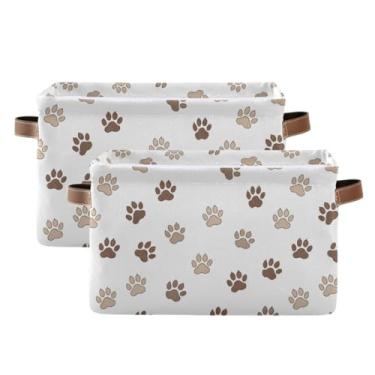 Imagem de Cestas de armazenamento de lona dobráveis – Cestas organizadoras de tecido impermeável de 36 cm com alças para prateleiras, estampas de patas, pacote com 2