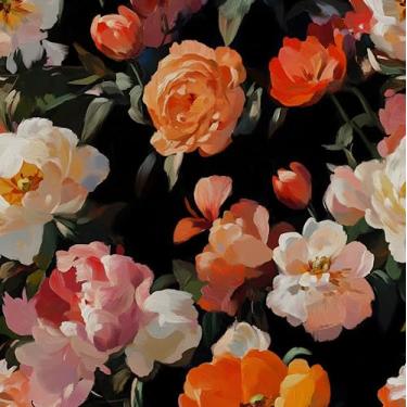 Imagem de Papel de parede moderno com flores coloridas descasque e cole 44,5 cm x 299,7 cm estilo de pintura a óleo autoadesivo botânico vintage de flores escuras, revestimento de parede de vinil removível à