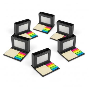 Imagem de Bloco de Notas Adesivas com Porta-Canetas e Porta-Retrato, Papelão Reciclado, Mini, Capa Dura, 5 Cores, 25 Folhas por Bloco, Retangular (5, Preto)