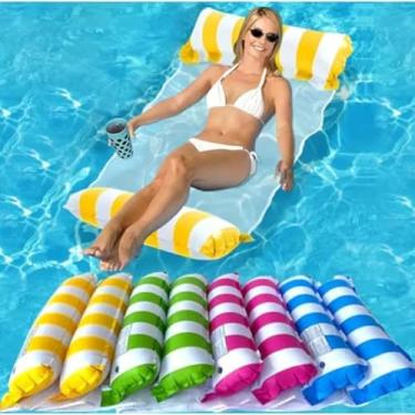 Imagem de Boia Inflável Rede Flutuante para Piscina | Colchão Aquático Reclinável PVC Resistente Adulto e Criança(LGJ-470 REDE ROSA)