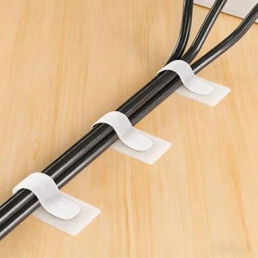 Imagem de Clipes de gerenciamento de cabos, suportes de cabos autoadesivos em preto, branco e cinza, conjunto organizador de fios de mesa