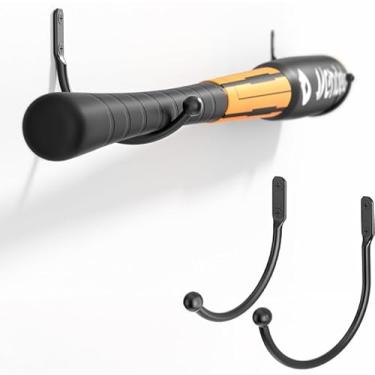 Imagem de Josmimic 2 pacotes de suporte de taco de beisebol suporte de parede: suporte de exibição de morcego preto, estojo de armazenamento de taco de softball, ganchos de taco de beisebol para parede, ganchos