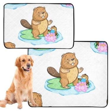 Imagem de TSENQUE Almofadas fofas de desenho animado, pássaro, lírio, cachorro, xixi, lavável, reutilizável, antiderrapante, impermeável, tapete absorvente, médio + grande, conjunto de 2