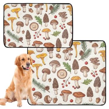Imagem de Wild Mushrooms Almofada de xixi branca lavável para animais de estimação para gatos, tapete de gaiola de cachorro fofo à prova d'água absorvente para cães, médio + grande, conjunto de 2