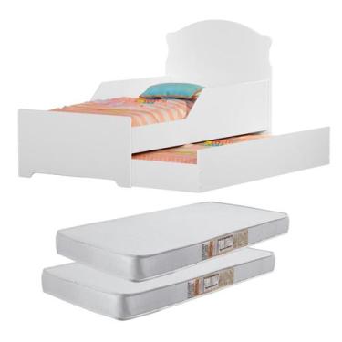 Imagem de Mini Cama Infantil Livia MDF Branca Com Cama Auxiliar Para Quarto De C