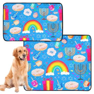 Imagem de Symbols Menorahs Desenho Azul Cachorro de Estimação Lavável Almofadas de Xixi Reutilizáveis Pee Pad Impermeável Tapete de Cachorro Bonito Absorvente Almofadas de Treinamento de Filhote, Médio + Grande