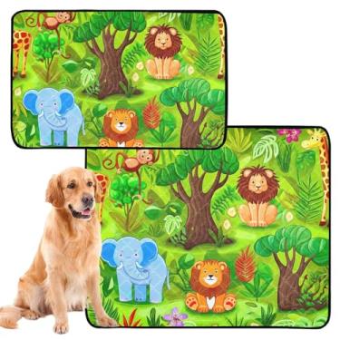Imagem de Green Jungle Tapete de animal fofo floresta para xixi lavável à prova d'água tapete para gaiola de cachorro fofo almofada reutilizável absorvente para treinamento de filhotes, médio + grande, conjunto