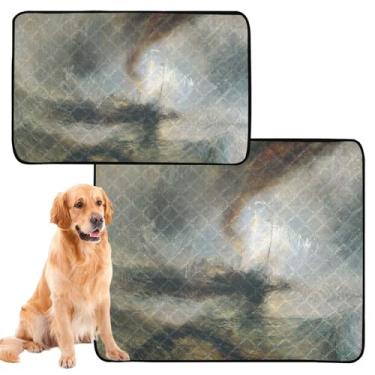 Imagem de TSENQUE Almofadas de xixi laváveis J. M. W. Turner com estampa de tempestade de neve, barco a vapor, almofada reutilizável para animais de estimação, gatos, impermeável, tapete para cercadinho de