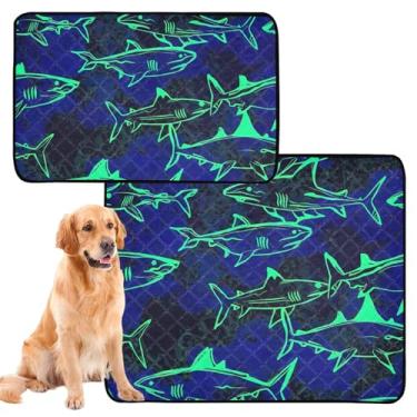 Imagem de TSENQUE Almofadas de xixi para cães laváveis tubarões oceânicos azul neon animal de estimação reutilizável almofada de xixi à prova d'água tapete de cercadinho absorvente para filhotes, pequeno x