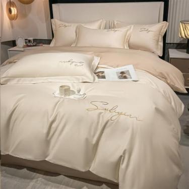 Imagem de Conjunto de cama de algodão macio de fibra longa, 10 peças, com edredom sedoso de algodão puro, tamanho solteiro, 1,5 m (conjunto de 4 peças).