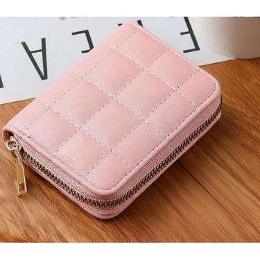 Imagem de Carteira feminina de couro genuíno com dobra dupla/tripla - Suporte minimalista para cartão de crédito com bloqueio de RFID e bolso para moedas, rosa, Casual