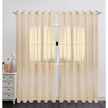 Imagem de Cortina em Voil Liso 4,00m x 2,80m Palha Para Sala ou Quarto Varão Simples