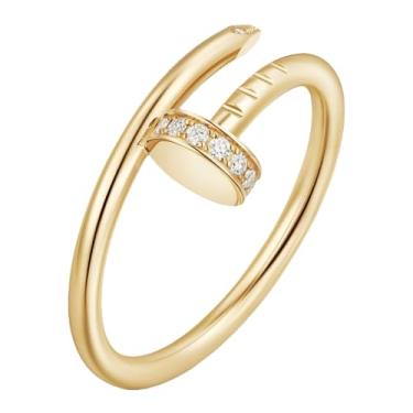 Imagem de BUENAVO Anel de amor masculino, banhado a ouro 18 K, joia moderna, casamento, aniversário, presente, dia dos namorados, melhor presente para aniversário de casais, anel de unha de ouro para mulheres