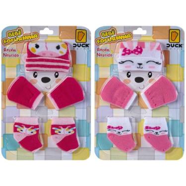 Imagem de Kit 2 Conjuntos Touca Luva e Meia Bebê Recém-Nascido Enxoval Menina - 