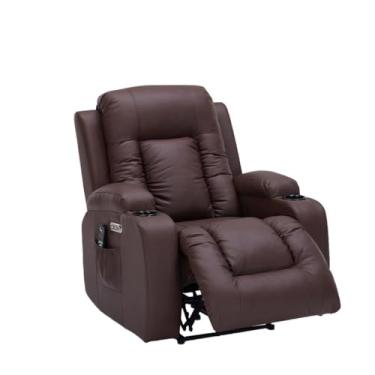 Imagem de Poltrona do Papai Austin Elétrica com Massagem Aquecimento USB USBc Brindes Massageador e Óculos Bluetooth PU Marrom Chocolate G94 - Gran Belo