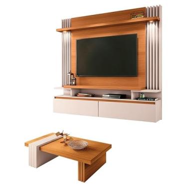 Imagem de Painel para TV Home Suspenso Cosmo e Mesa de Centro Luna Cinamomo Off White - HB Móveis