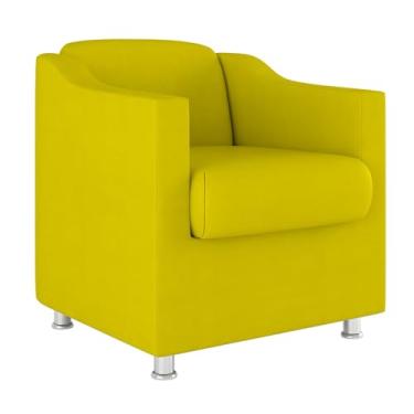 Imagem de Poltrona Individual Moderna, Estofado em Tecido Marrom, Base Cromada, Design Minimalista (Amarelo)