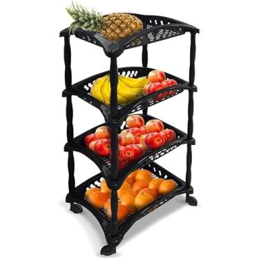 Imagem de Fruteira Organizador Preto 4 Andares com Rodinhas, Cestos de Armazenamento em Plástico