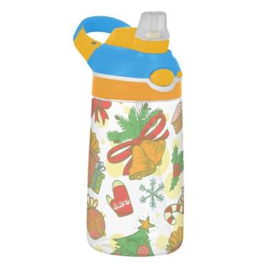 Imagem de Linda garrafa de água infantil de desenho animado de Natal para escola, 473 ml 473 ml Garrafa de água esportiva Tritan com canudo, copo infantil reutilizável à prova de vazamento, alça de transporte