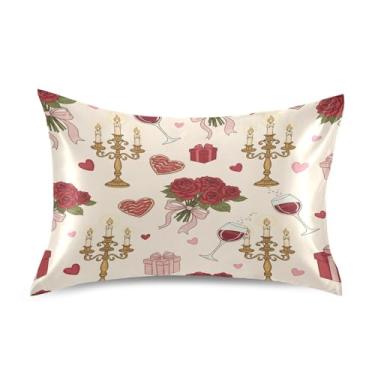 Imagem de Blueangle Fronha de cetim refrescante para cabelo e pele, buquês de rosas do Dia dos Namorados, tamanho padrão 51 x 66 cm com fecho de envelope (786)