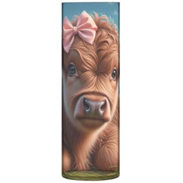 Imagem de Vaso cilíndrico para mesa decorativo bonito bezerro vaca highland vasos e plantadores de plástico floral personalizado decoração de sala de estar, 30 cm x 9,9 cm