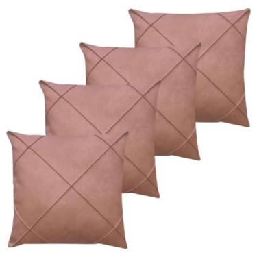 Imagem de Almofadas Cheias em Suede Drapeada 45x45cm Decorativas Sala Quarto Sofá(4 ROSE)