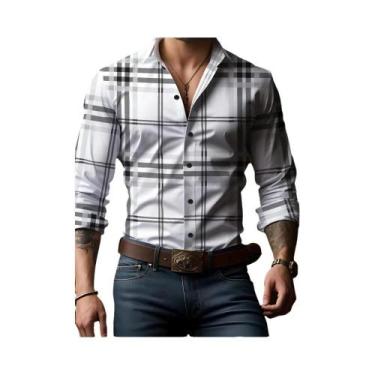 Imagem de Camisa Masculina De Manga Longa Com Estampa Xadrez Oversized, Luxuosa 