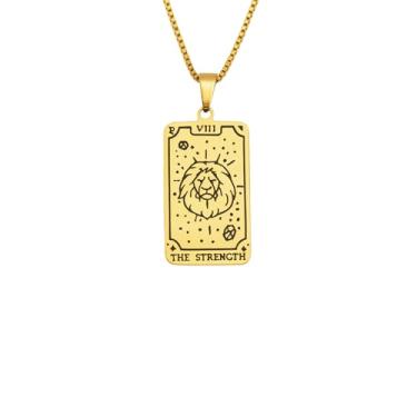 Imagem de Luva Jewelry Colar feminino com cartão de tarô - pingente espiritual banhado a ouro 18K - impermeável antimanchas - colar de astrologia - presente místico de Natal, Small, Aço inoxidável, Sem Pedra