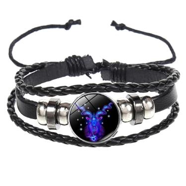 Imagem de BlingNuts Pulseira de signos do zodíaco para mulheres e homens, ajustável, 12 unidades, pulseiras de couro multicamadas, signo do zodíaco para joias de aniversário, One Size, Metal, Sem Pedra Preciosa
