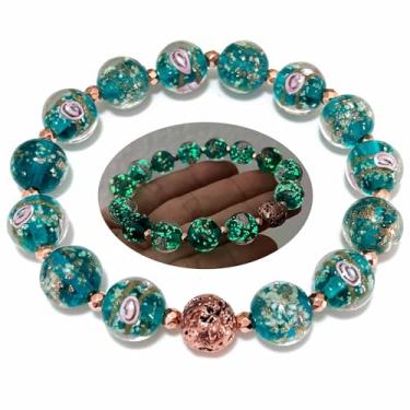 Imagem de ARTSY CRAFTS INC Pulseiras femininas com contas de vaga-lume que brilham no escuro, pulseira luminosa azul oceano Murano Firefly Pulseira de cura com cristais de sereia, 6-7 inches, Vidro, Sem Pedra