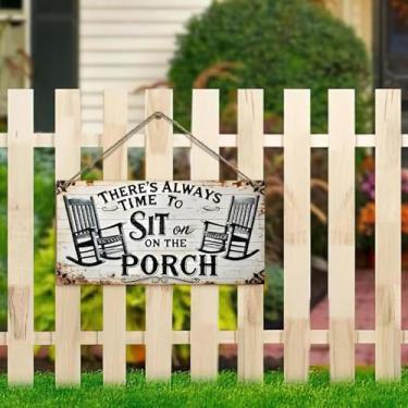 Imagem de Placa de pendurar de 10 x 20 cm – Placa de balanço para sentar na varanda, cadeiras de balanço, decoração rústica de casa de fazenda para cerca, varanda, jardim (casa vintage e design floral)