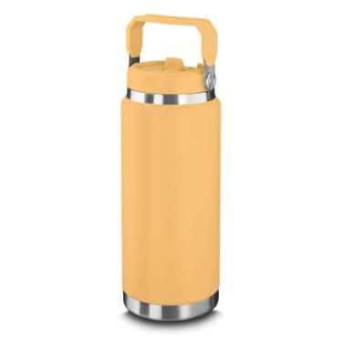 Imagem de Garrafa Térmica Parede Dupla em Aço Inox Amarela 900ml com Alça – Prático, Funcional e Ideal para o Dia a Dia