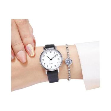 Imagem de Moda simples pequeno mostrador feminino senhoras couro PU relógio casu