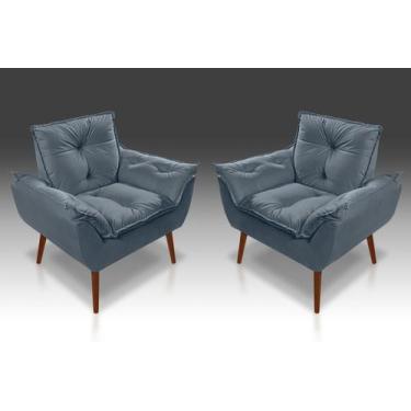 Imagem de kit 02 Poltrona Opala Com Fibra Siliconada Suede Azul Turquesa - Moden