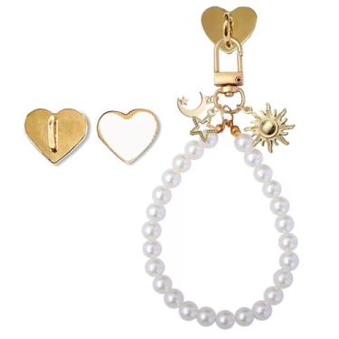 Imagem de TRXYQ Corrente de pingente de pérola sol lua estrelas Kindle para mulheres amantes de livros, pulseiras de pérolas Kindle, acessórios de chaveiro, presentes para amantes de leitura, clube do livro