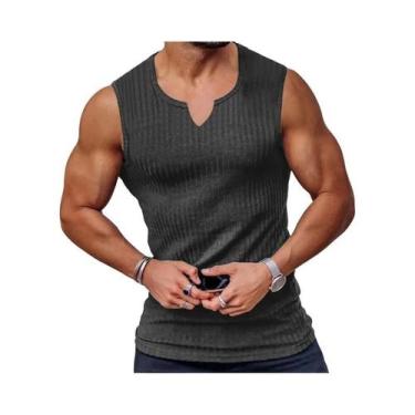 Imagem de Camiseta Regata Masculina Com Decote Em V E Listras Para Academia Sem 