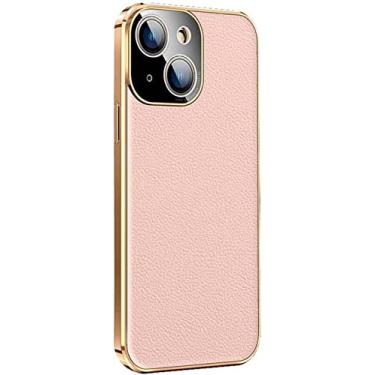 Imagem de BKUANE Capa de telefone traseira, capa de proteção de couro à prova de choque com lente de câmera de proteção para Apple iPhone 14 Plus 6,7 polegadas 2022 (Cor: rosa)