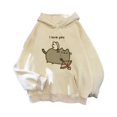 Imagem de Moletom Feminino Oversized Com Capuz De Gato Cartoon Estilo Coreano Ha