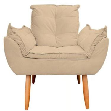 Imagem de Poltrona Decorativa Opala Sala de Estar Tecido Suede Bege Horizonte Mó