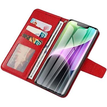 Imagem de VEVEL Carteira de capa de telefone de couro [porta-cartão], para Apple iPhone 14 Plus (2022) 6,7 polegadas função stent flip folio capa com pulseira (cor: vermelho)