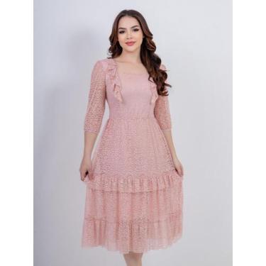 Imagem de Vestido Midi com Manga 3/4 de Festa Soltinho Convidada Evangélico - Fa