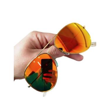 Imagem de Óculos De Sol Aviador Laranja Espelhado Masculino Feminino Lentes De C