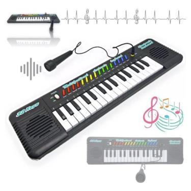 Imagem de Teclado Infantil Musical com Microfone Piano cor preta Musical center