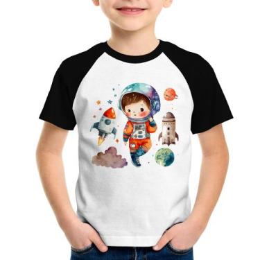 Imagem de Camiseta Raglan Infantil Astronauta Criança e Foguetes - Foca na Moda,