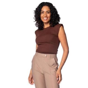 Imagem de Blusa Feminina LZT Canelada Ombreiras Marrom-Feminino